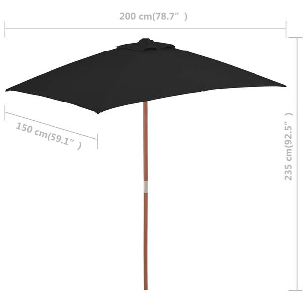 The Living Store Parasol - Tuin - 150 x 200 x 235 cm - UV-beschermend polyester - 38 mm paaldiameter - Zwart