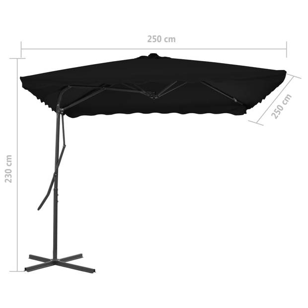 The Living Store Parasol 250x250x230 cm - UV-beschermend polyester - 360 graden draaibaar - Zwart