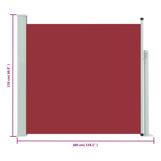 The Living Store Zijscherm Trendy UV-bestendig polyester - 170 x (0-300) cm (H x B) Rood