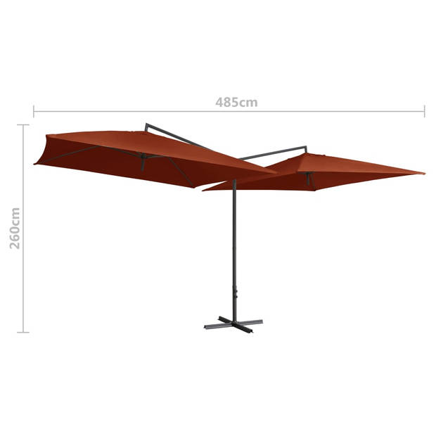 The Living Store Dubbele Parasol - Terracotta - 485 x 250 x 260 cm - UV-beschermend - Eenvoudig te monteren