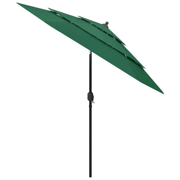 The Living Store Parasol 3-laags - Groen - 250 x 229 cm (ø x H) - Polyester en gepoedercoat aluminium