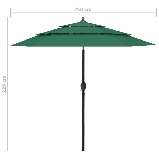 The Living Store Parasol 3-laags - Groen - 250 x 229 cm (ø x H) - Polyester en gepoedercoat aluminium