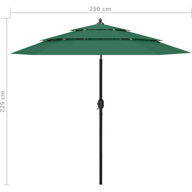 The Living Store Parasol 3-laags - Groen - 250 x 229 cm (ø x H) - Polyester en gepoedercoat aluminium