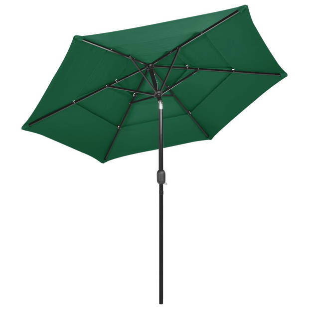 The Living Store Parasol 3-laags - Groen - 250 x 229 cm (ø x H) - Polyester en gepoedercoat aluminium