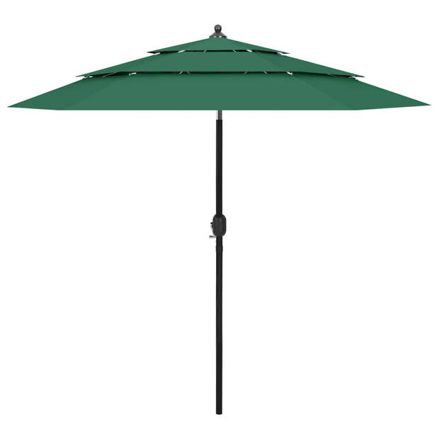 The Living Store Parasol 3-laags - Groen - 250 x 229 cm (ø x H) - Polyester en gepoedercoat aluminium