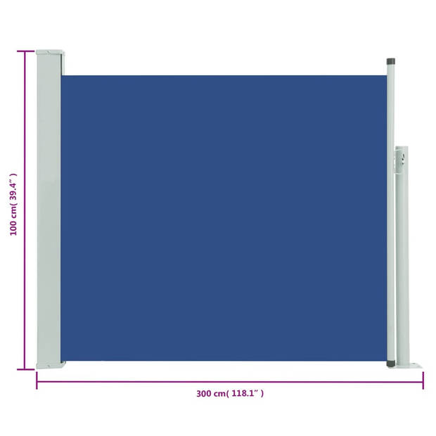 The Living Store Zijscherm - Blauw - 100 x 0 - 300 cm - UV-bestendig