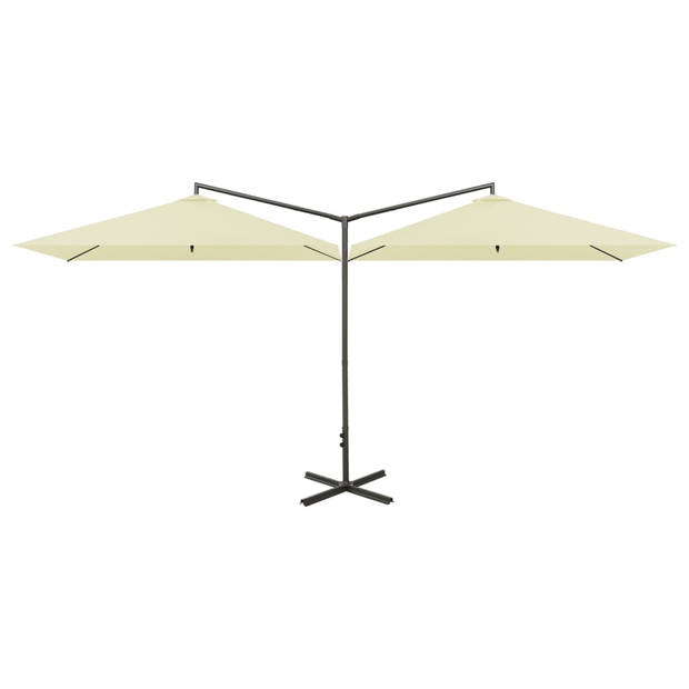 The Living Store Dubbele Parasol - Polyester - 600x290x260 cm - Zandkleurig - Stalen paal en baleinen