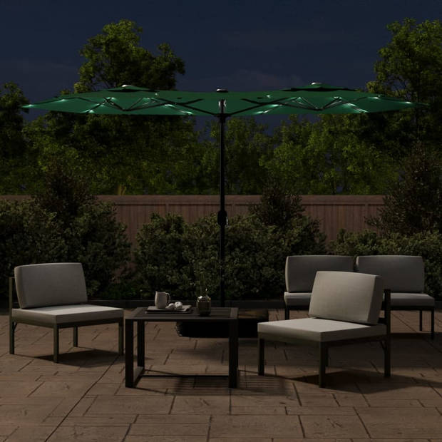 The Living Store dubbele parasol - LED-verlichting - groen/donkergrijs - 316x145x240cm