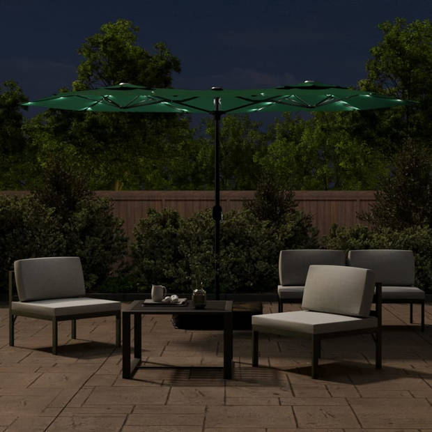 vidaXL Parasol dubbel met LED's 316x240 cm groen