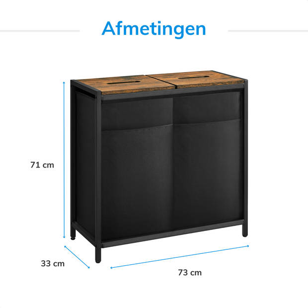 ACAZA Wasmand met 2 Vakken - grote Wassorteerder met afneembare Deksels - Bruin & Zwart