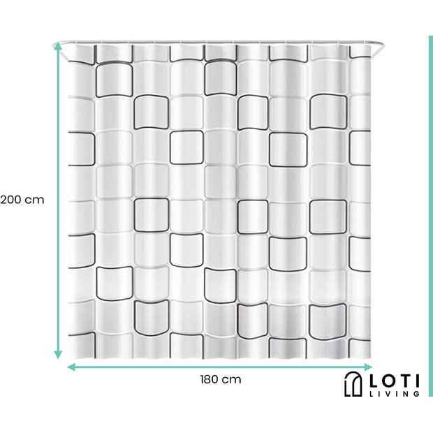 Loti Living Douchegordijn Anti Schimmel – Cube Design - Inclusief ringen - Polyester - Douchegordijn 180x200 cm