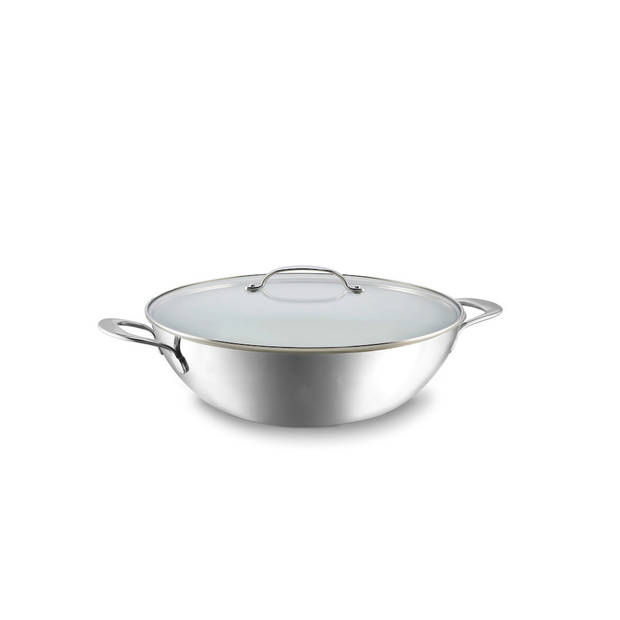 Habonne Avance Wok - 24 cm - Triply RVS - met glasdeksel