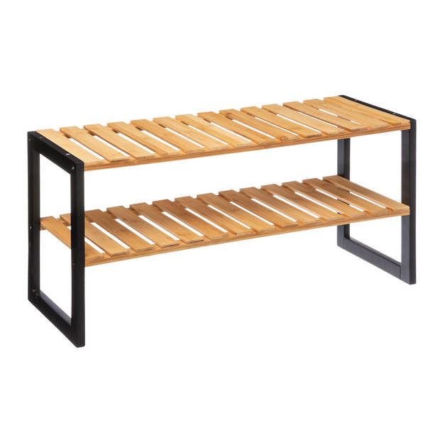 Schoenenrek Bamboe Zwart voor 6 paar schoenen – Metaal/Hout – B70 x H34,5 cm