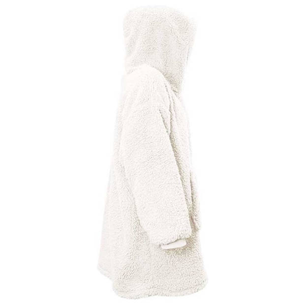 Hoodie - Oversized hoodie - Teddy Stof - Deken met Mouwen - Off White - One Size - Super Zacht