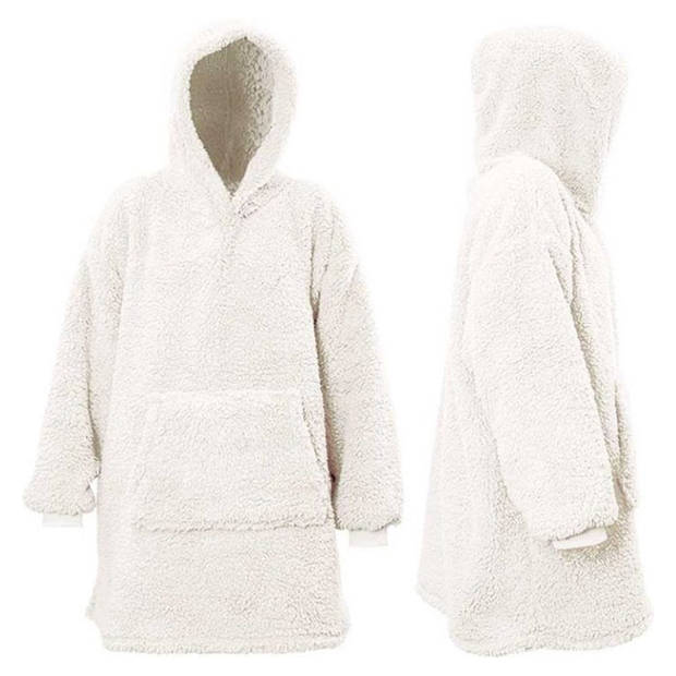 Hoodie - Oversized hoodie - Teddy Stof - Deken met Mouwen - Off White - One Size - Super Zacht