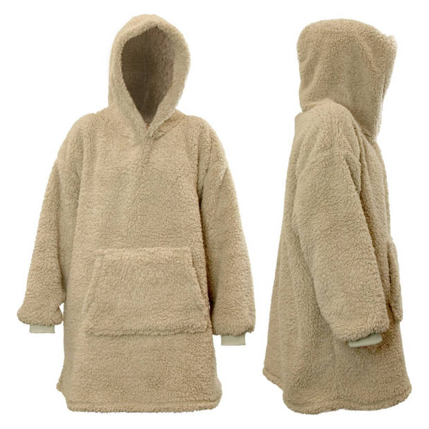 Hoodie - Oversized hoodie - Teddy Stof - Deken met Mouwen - Chateau Grijs - One Size - Super Zacht