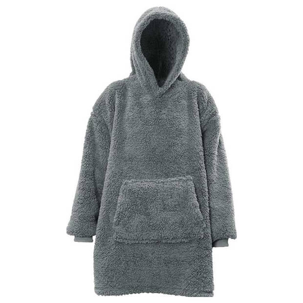 Hoodie - Oversized hoodie - Teddy Stof - Deken met Mouwen - Donker Grijs - One Size - Super Zacht