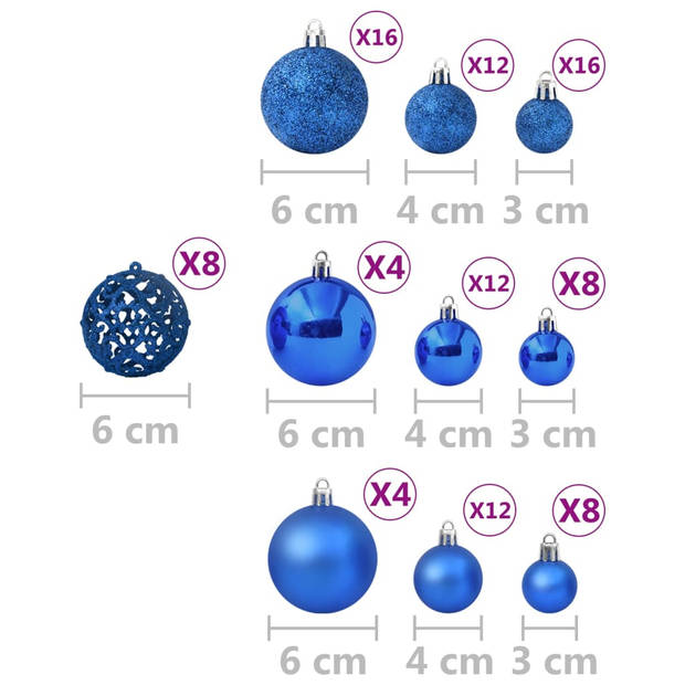 The Living Store Kerstballenset - Blauw - Kunststof - 32x3cm - 36x4cm - 32x6cm