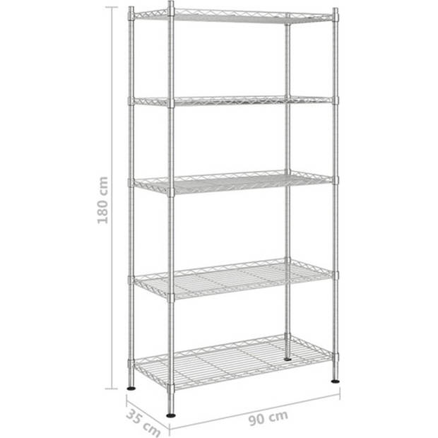 The Living Store Opslagrek - Verchroomd ijzer - 90 x 35 x 180 cm - 250 kg draagvermogen