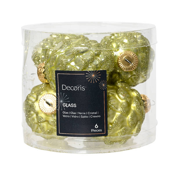 Decoris - denappel glas d5h7 cm pstch ass 6st kerst