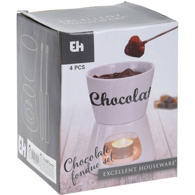 Excellent Houseware Chocoladefondue - 12,5 x 15,5 cm - wit - Fonduebranders
