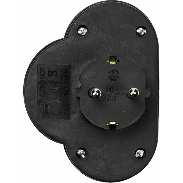 Benson Stopcontact - 2x - 2-voudig - randaarde en schakelaar - zwart - Verdeelstekkers