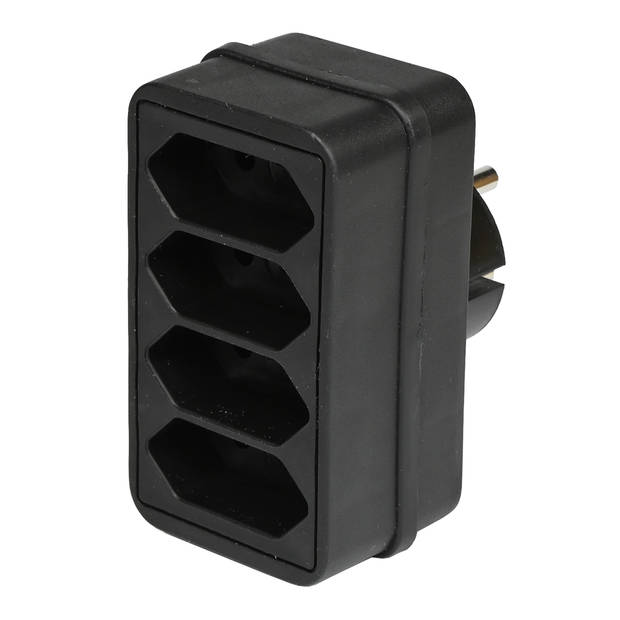 Benson Stopcontact splitter - quattro - zwart - voor 4 platte stekkers - Verdeelstekkers