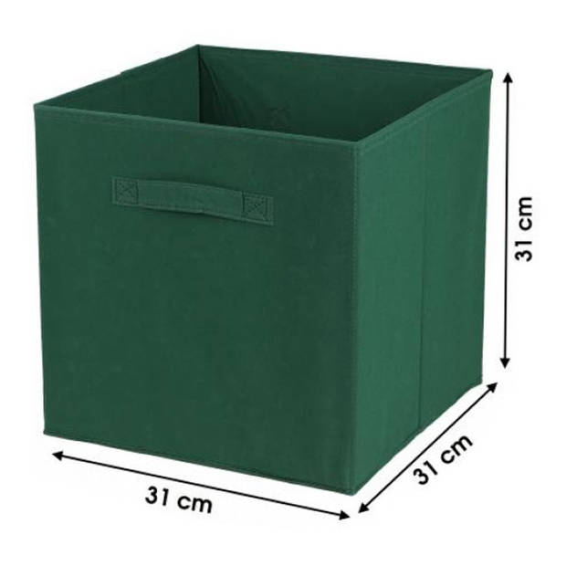 Urban Living Opbergmand/kastmand Square Box - karton/kunststof - 29 liter - donker groen - 31 x 31 x 31 cm - Opbergmande