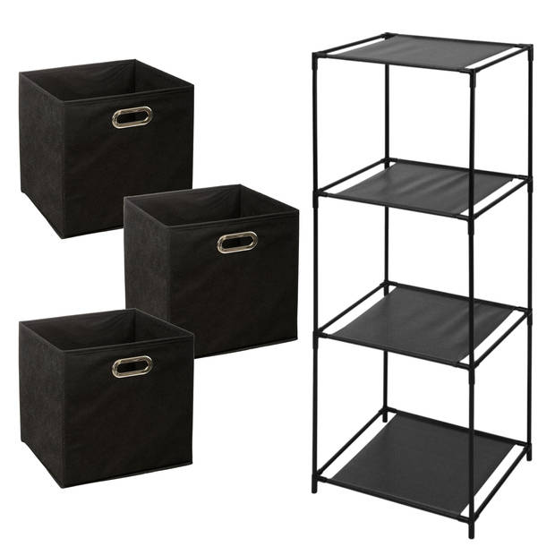 Storage Solutions Opbergrek Smartrack - met 3x mandjes stof - zwart - 34 x 104 cm - Opbergkastjes