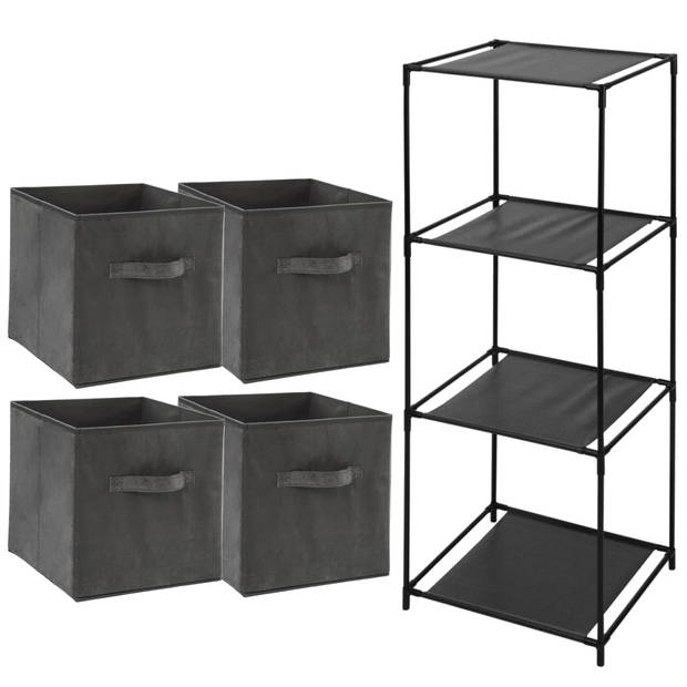 Storage Solutions Opbergrek Smartrack - met 4x mandjes stof - grijs - 34 x 104 cm - Opbergkastjes