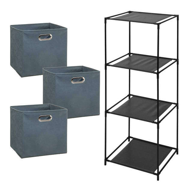 Storage Solutions Opbergrek Smartrack - met 3x mandjes stof - grijsblauw - 34 x 104 cm - Opbergkastjes