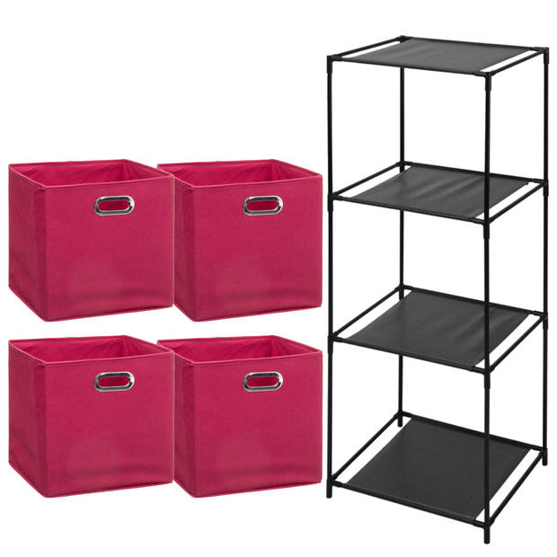 Storage Solutions Opbergrek Smartrack - met 4x mandjes stof - roze - 34 x 104 cm - Opbergkastjes