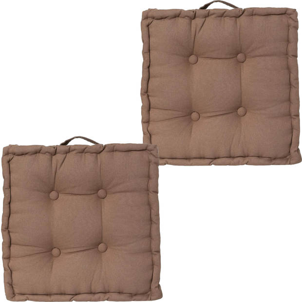 Atmosphera Vloerkussen Square - 2x - taupe - katoen - 40 x 40 x 8 cm - vierkant - Extra dik - Vloerkussens