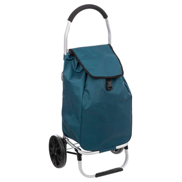 5Five Boodschappen trolley tas met wielen - 51 liter - blauw - 44x37x98 cm - Het topmodel trolley - Boodschappentrolleys