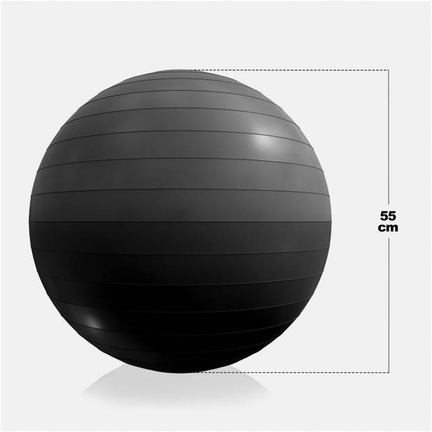 Fitnessbal Ø 55 cm - incl. Pomp - Gym bal - Yoga - Belastbaar tot 500 kg - Zwart