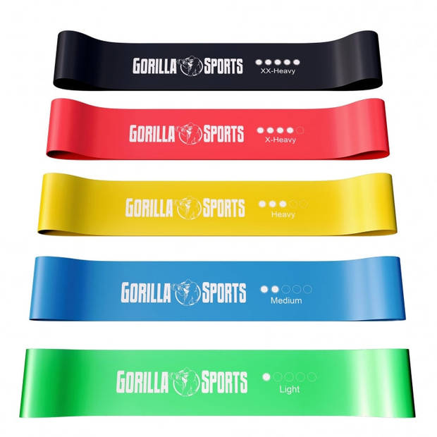 Gorilla Sports Weerstandsbanden - Set van 5 - Incl. draagtas - Resistance Band - Full body Workout