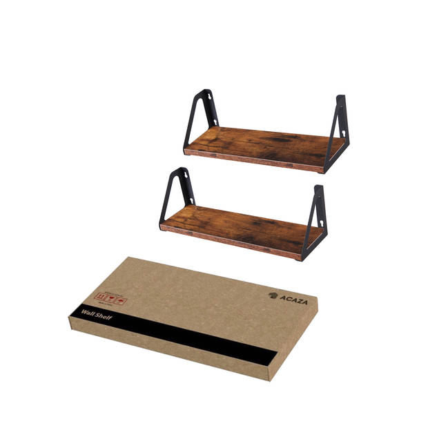 ACAZA Set van 2 wandplanken, zwevende planken, 40 x 12 x 11, bruin vintage hout en zwart metaal.