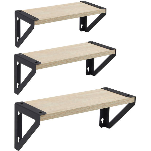 Set van 3 Wandplanken, Zwevende Boeken Planken, 30, 35 en 40 cm lang, Licht bruin