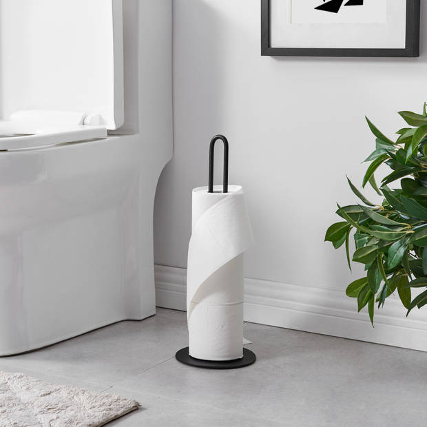 ACAZA Staande Toilet Rolhouder in metaal - Luxe Vrijstaande Toiletpapier Houder - 4 Rollen - Metaal - Zwart