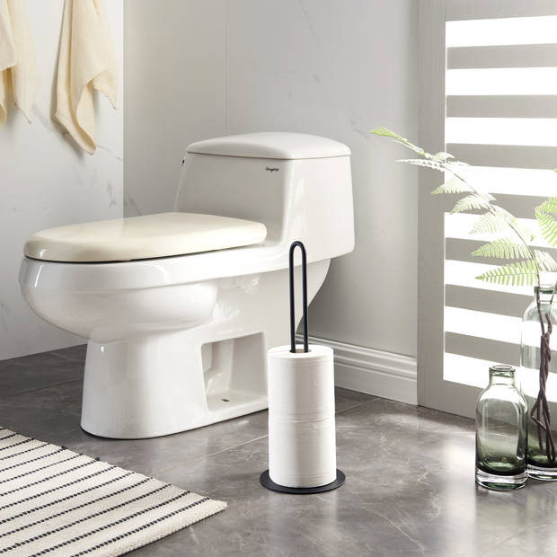ACAZA Staande Toilet Rolhouder in metaal - Luxe Vrijstaande Toiletpapier Houder - 4 Rollen - Metaal - Zwart