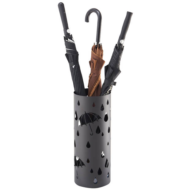 ACAZA Stevige Paraplubak met Ronde Vorm - Metalen Paraplu- en Wandelstokhouder - Hoogte 49cm - Zwart