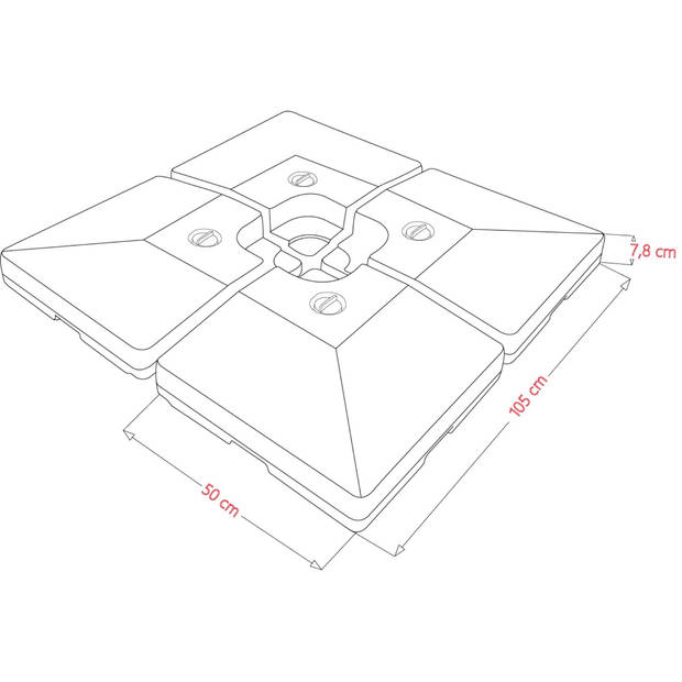 ACAZA Set van 4 Parasol Tegels (80 kg) met Water te Vullen - Basis voor Parasolvoet - Zwart