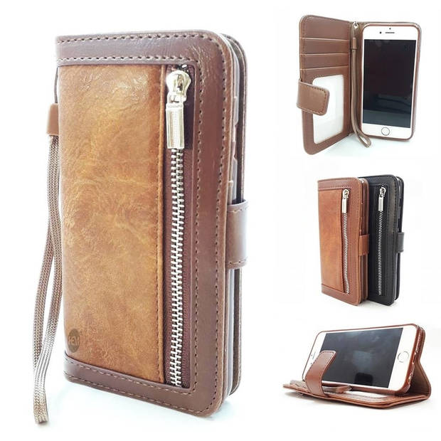 HEM Boekhoesje met rits - Geschikt voor iPhone 15 Pro Max - Bruine Wallet - Book Case - Boekhoesje - Telefoonhoesje