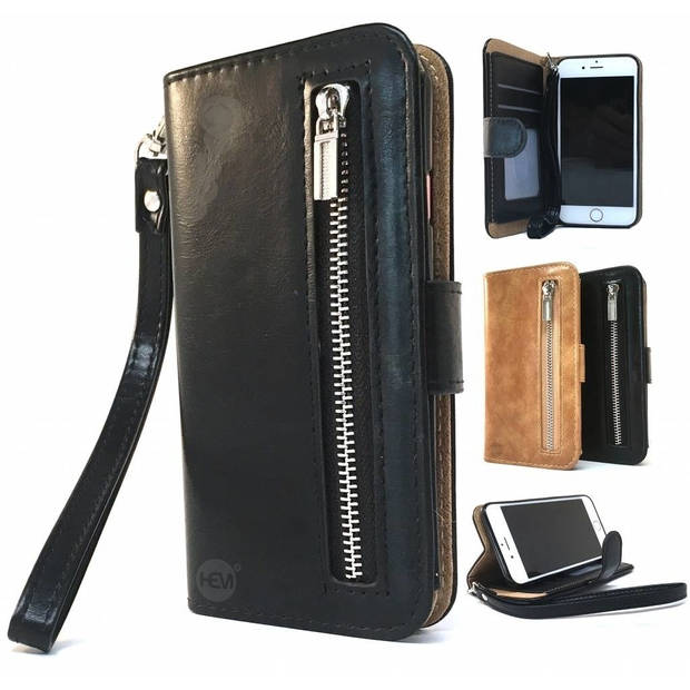 HEM Boekhoesje met rits - Geschikt voor iPhone 15 Pro Max - Zwarte Wallet - Book Case - Boekhoesje - Telefoonhoesje