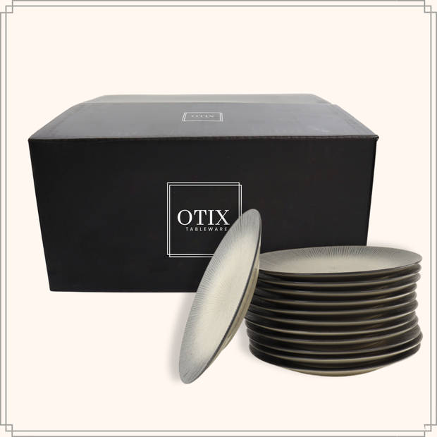 OTIX Dessert Ontbijt - Bordenset - 12 Persoons - Zwart - Taupe - 21cm - Keramiek - TULIP