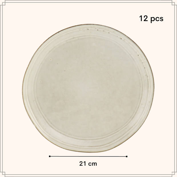 OTIX Ontbijtborden - Bordenset - 12 Persoons - Beige - Dessertborden - 21cm - Keramiek - LILY