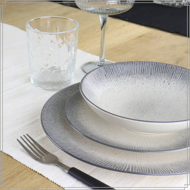 OTIX Diner Bordenset - 12 Persoons - Zwart - Taupe 27cm - Keramiek - TULIP