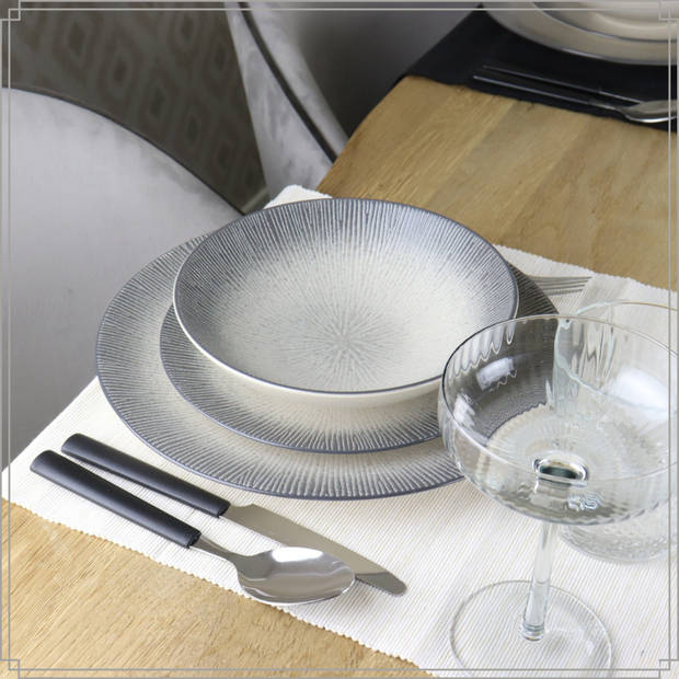 OTIX Diner Bordenset - 12 Persoons - Zwart - Taupe 27cm - Keramiek - TULIP