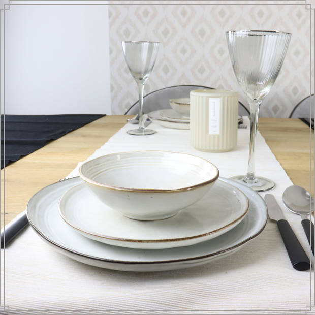 OTIX Diner Bordenset - 12 Persoons - Beige - 26,5cm - Keramiek - LILY