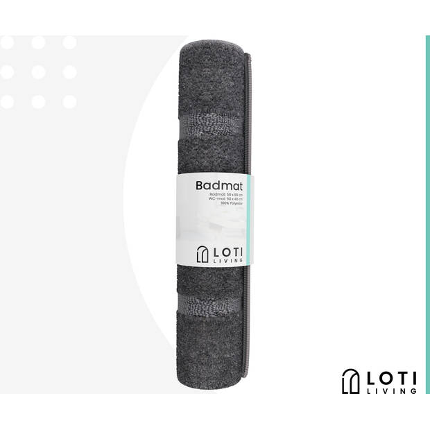 Loti Living Badmat Set met Toiletmat Antislip – Douchemat – Badmat set wc mat - Grijs - 50x80 cm + 50x40 cm